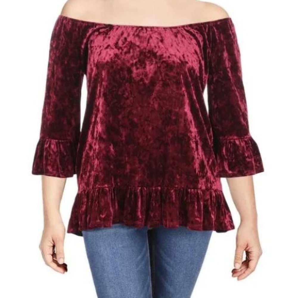 Beach Lunch Lounge Red Off-Shoulder Peasant Top - Picture 3 of 3